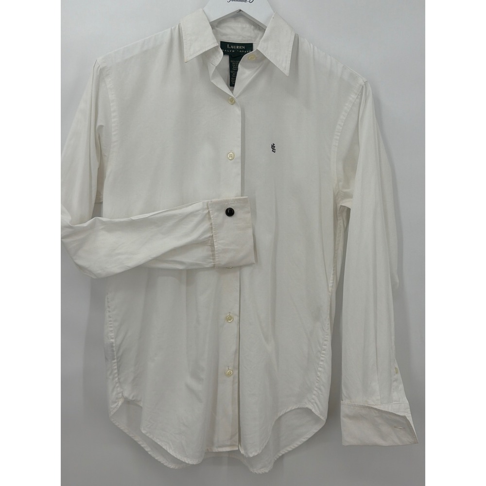 Vtg Lauren Ralph Lauren White Cotton Button Down French Cuff Shirt Size 6